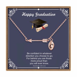 IEFLIFE 2025 Graduation Gifts for Her - Class Of 2025 Inspirational Graduation Necklace Arrow Initial C College Senior Graduation Gifts for Her Women Best Friends Sister Grad Present