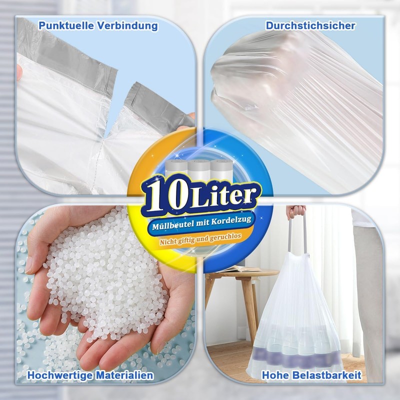 OKKEAI 10 L Bin Liners for Bathroom, Small Bin Bags,