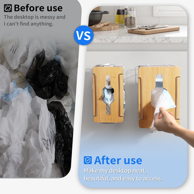 YAFFWA 2 Pack Trash Grocery Bag Holder Wall Mounted Design,