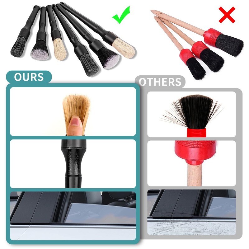 7PCS Car Detailing Brush Set, Ultra Soft Boars Hair Car