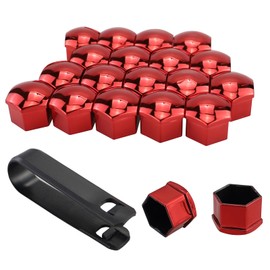 Pack of 20 Wheel Nut Caps, Universal Tyre Nut Covers, Wheel Bolt Nut Caps with Removal Tool for Cars, Hex Wheel Nut Caps, Wheel Nut Covers, Wheel Caps (Red, 17 mm)