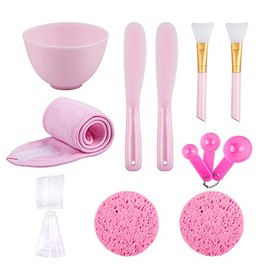 Juego de tazón para mezclar de 13 máscaras, kit de herramientas de máscara facial DIY de silicona Sonku con tazón de máscara facial, cepillo de silicona, espátula, cucharas de medir, vaso medidor, esponja, diadema de maquillaje rosa