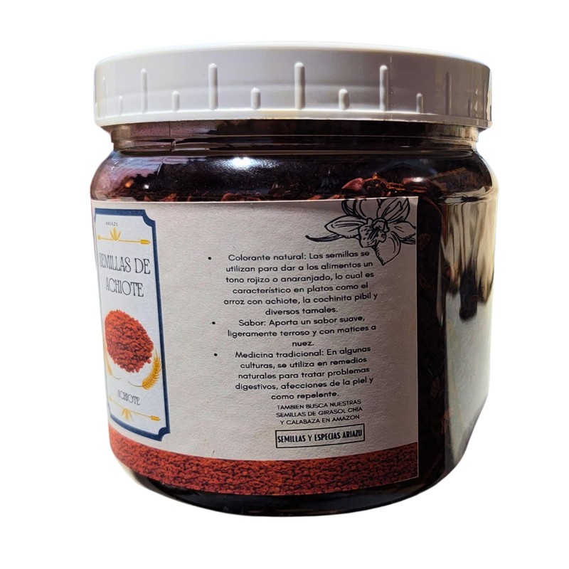 ARIAZU Semillas de Achiote 500 gr frasco hermetico Grano Entero