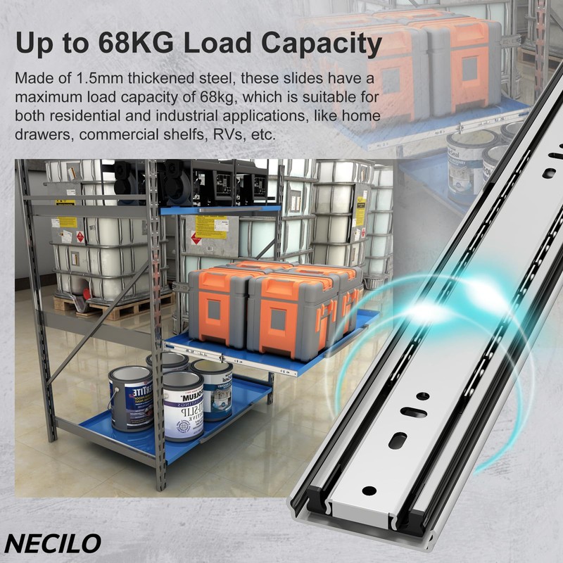 NECILO Heavy Duty Drawer Slides Without Lock, 150lb Capacity Full
