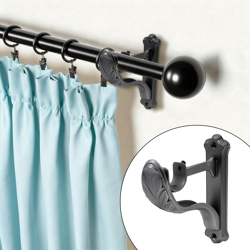 Tsnamay Curtain Rod Brackets Holders Wall Mount Brackets,Matte Black