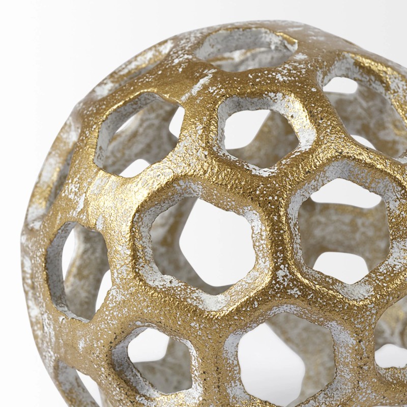 Homeroots 3" Gold Metal Decorative Orb Tabletop Sculpture