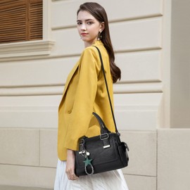 NICOLE & DORIS Women Top Handle Bag Vintage Handbags Ladies Cross Body Shoulder Bags Multiple Pockets Messenger Satchel Purse Bag Small Diagonal Bag PU Leather Black