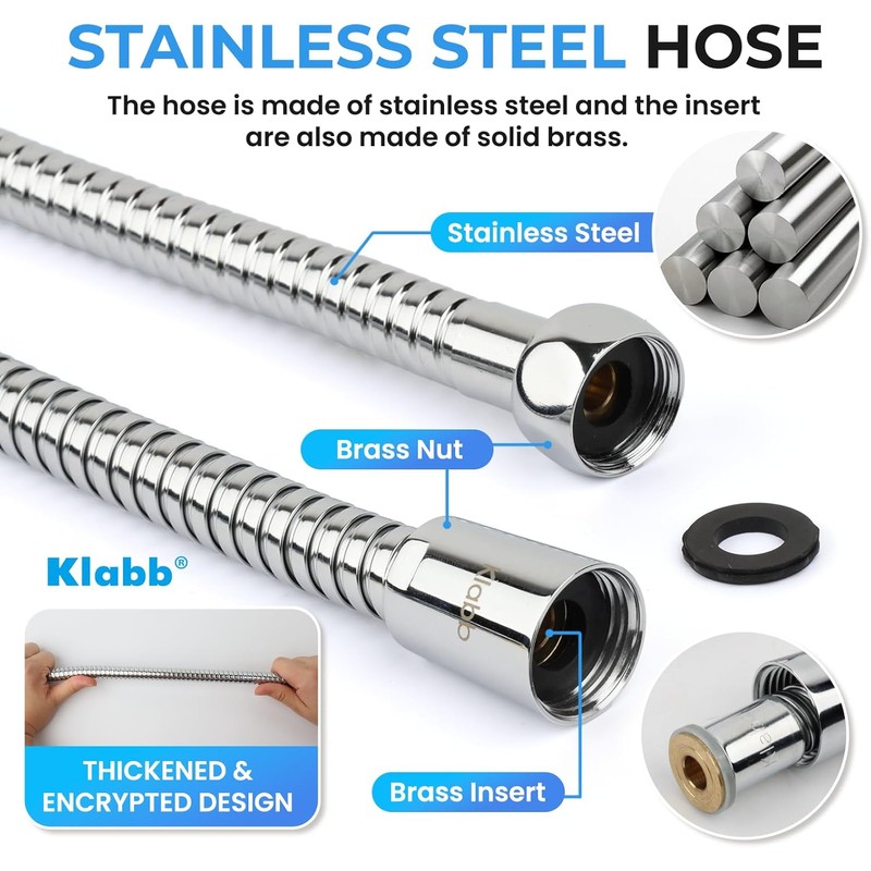 Klabb Adjustable Handheld Shower Head Holder and 79 Inch Hose,Premium