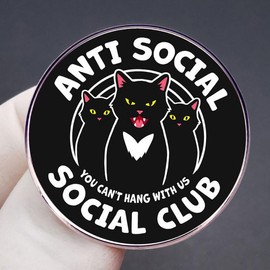 Pinposni Anti social brooch Autism Social Terror Club Black Cat Pin