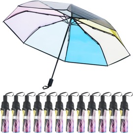 Sanwuta 12 Pcs Transparent Folding Umbrella Full Automatic Clear Foldable Umbrella Auto Open Close Umbrellas for Rain Wedding(Multicolor)