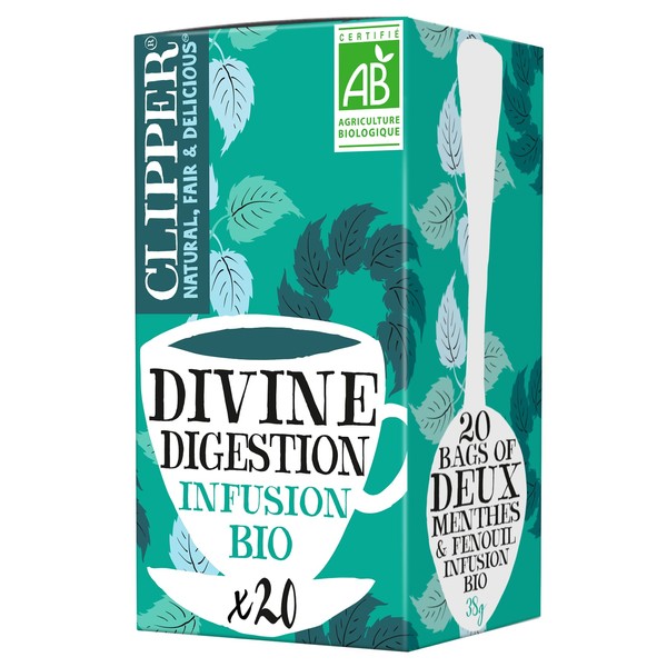 CLIPPER - Organic Infusion – Divine Digestion – Two Mints and Fennel – 20 Sachets of Organic Infusion – Pack of 1