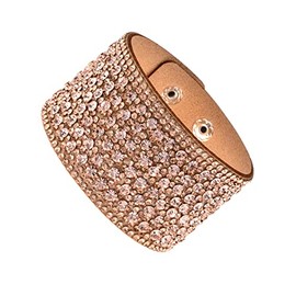 Caiyao Boho Bangle Leather Bracelet for Women Rhinestone Bangle Bracelet for Teen Wide Edge Bracelet Leather Wrap Cuff Bracelet-brown