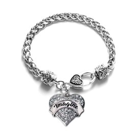 Inspired Silver - Imagine - Silver Braided Bracelet for Women - Pave Heart Charm Bracelet Jewelry Gift with Cubic Zirconia - Women's Charm Bracelet with Lobster Claw Clasp