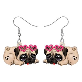 RAIDIN Acrylic Cute Pug Dog Earrings for Women Girls Sweet Puppies Pets Dangle Hook Earrings Jewellery Gifts for Dog Lovers, Acrylic, No Gemstone