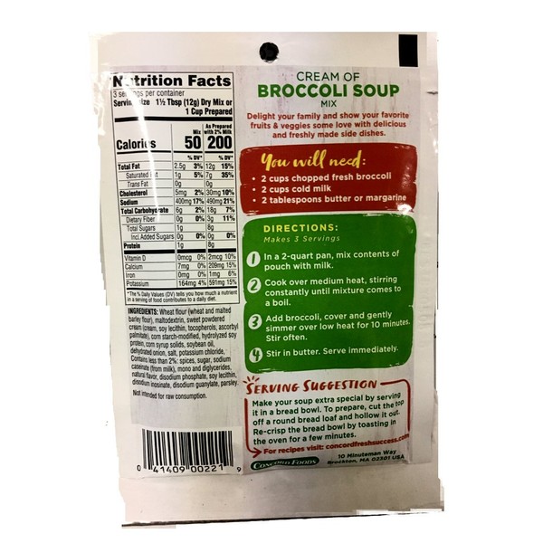 Concord Broccoli Soup Mix, 1.25-Ounce Pouches (Pack of 18 )