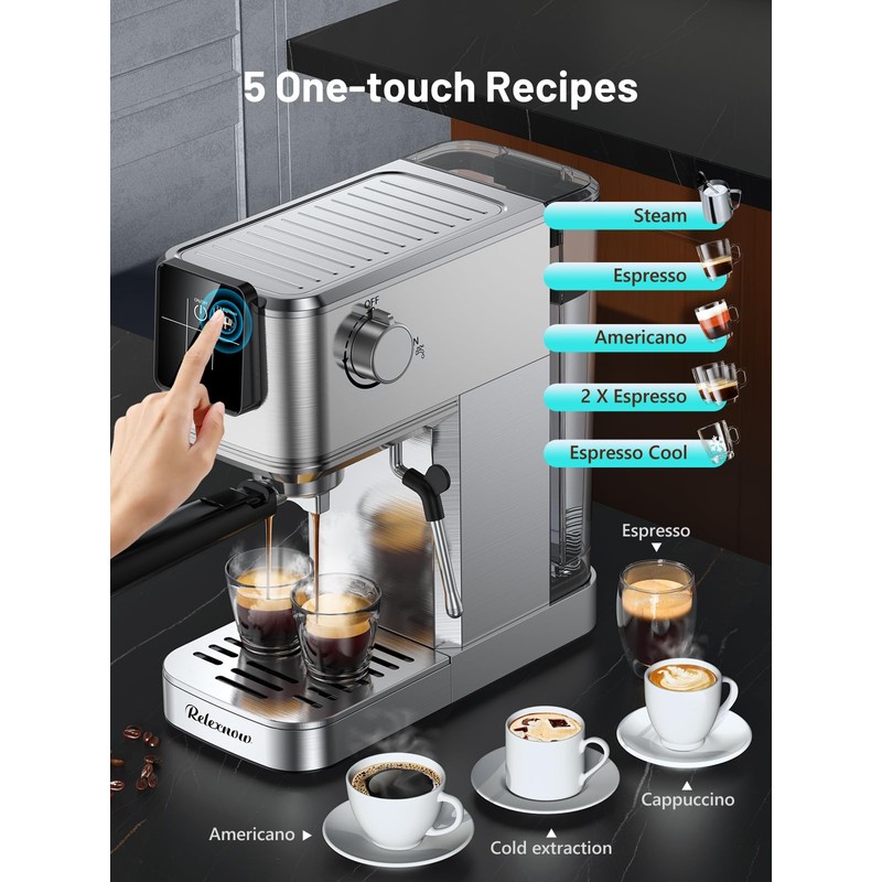 RELEXNOW Espresso Machine, 20 Bar Professional Espresso Coffee Maker with