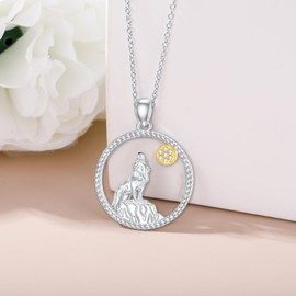 LWXIE Diamond Wolf Necklace 925 Sterling Silver Wolf Moon Pendant with Lab Grown Diamonds Animal Necklace Jewelry Gifts for Women