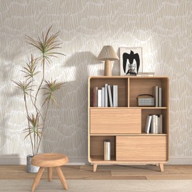 Theper Beige Peel and Stick Wallpaper Boho 17.3"×118" Modern Striped Removable Self Adhesive Wallpaper for Bedroom Waterproof Wall Paper White and Gold Contact Paper Vinyl