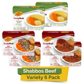 Kosher MRE Meat Meals Ready to Eat, Shabbos Beef Variety (6 Pack) - Prepared Entree Fully Cooked, Shelf Stable Microwave Dinner – Travel, Military, Camping, Emergency Survival Protein Food Supply Kit
