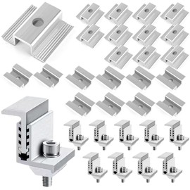 EATHEATY 28 Pack Solar Panel Mid Clamps for 35-50mm Solar Planels - 1.06 Inch Aluminum Solar Panel Bracket - Adjustable End Panel Clamps Support Accessories