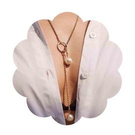 Yheakne Boho Pearl Lariat Necklace Gold Chunky Chain Y Necklace Pearl Tassel Necklace Long Necklaces for Women and Girls Prom Bridal Necklace Jewelry