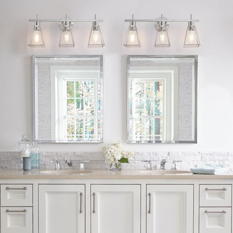 HAHZT Industrial Bathroom Vanity Lights: 3-Lights Silver Brushed Nickel Vintage