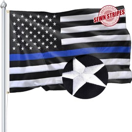 Thin Blue Line American Flag 3x5 FT Sturdy for Outside, 210D Heavy Duty Blue Line Lives Matter USA Flags Outdoor, Long Lasting Nylon Embroidered Back the Blue Police Flag
