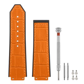 SANDEIN 25mm Leather Watch Bands Compatible with Hublot Big Bang, Soft Silicone Rubber Lined Replacement Wrist Strap for Hublot Big Bang Watch Straps (Orange/Orange Stitching)