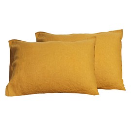 S VICTORY SYMBOL Pure Linen Pillowcases Set of 2-20"x30" Standard Size,100% French Natural Flax Soft Basic Solid Color Pillowcase Yellow(51x76 cm)