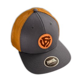 45 RPM Record Adapter Baseball Cap Proflex Adjustable Premium Twill Mesh Back Slate Blue/Copper