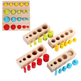 Bajoy Montessori Educational Toy, Cylindrical Pegs, Set of 4, Colorful Wooden Puzzle, Storage Bag Included, Sensory Education, Fingertip Training, Toy for Improving Children's Thinking Power, Girls, Boys, Birthday, Christmas Gift, 6+