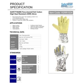 SafetyWare Para-Aramid High Heat Resistant Tig Mig Welding Gloves Aluminized Fire Proof for Welder Riggers BBQ