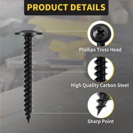 Wood Screws 1-1/4 Inch, 80 PCS FIXLINK Premium Phillips Truss Head Black Wood Screws, Self Tapping Electrophoresis Modified Fast Truss Head Screw Used in Indoor Furniture, Woodworking (#8 x 1-1/4")