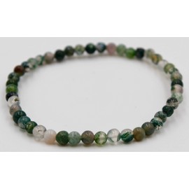 Taddart Minerals Green bracelet made from natural gemstone moss agate with 4 mm balls strung on elastic nylon thread - handmade