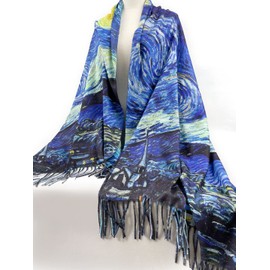 VENVSBEE Van Gogh Scarves Art Scarf for Women Gift Reversible Cashmere Feel Shawl Wrap Doubleside Pashmina in Gift Box, 02 Starry Night, Large