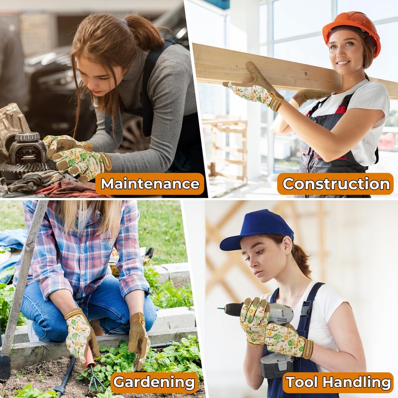 HANDLANDY Women Safety Work Gloves, Padded Mechanic Touchscreen Protective Ladies