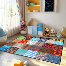Game Rug for Cool Boys Room Decor, Funny Plaid Gamer Rug for Boys Bedroom Teens Kids Colorful Carpet for Living Room Playroom Game Decoration Floor Mat, 4'x6'