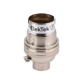 ElekTek Unswitched Lamp Holder B22 BC Bayonet Cap with Shade Ring 10mm/M10 x1 Threaded Bottom Entry - Made in UK - Nickel