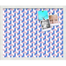 PinPix 21x17 inch Cork Bulletin Board. This Decorative Framed Pin Board Comes with BAUS Blue Pink Design and Satin White Frame. Ideal for Home, Office Decor or School (PinPix-1627)