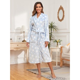 RONGTAI Plush Warm Women Robes Lightweight and Soft Spa & Bath robe for Birthday and Holiday Gifts (Light Blue, S)