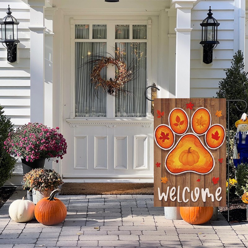 Wodison Dog Paw Fall Garden Flag 12x18 Double Sided Leaves