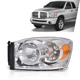ALLGOOD Headlight with Bulbs Compatible with Dodge Ram 1500 Truck 2006-2008/Fits Dodge Ram 2500 3500 Truck 2006-2009 Diver Left Side Clear Lens Chrome Housing Amber Reflector