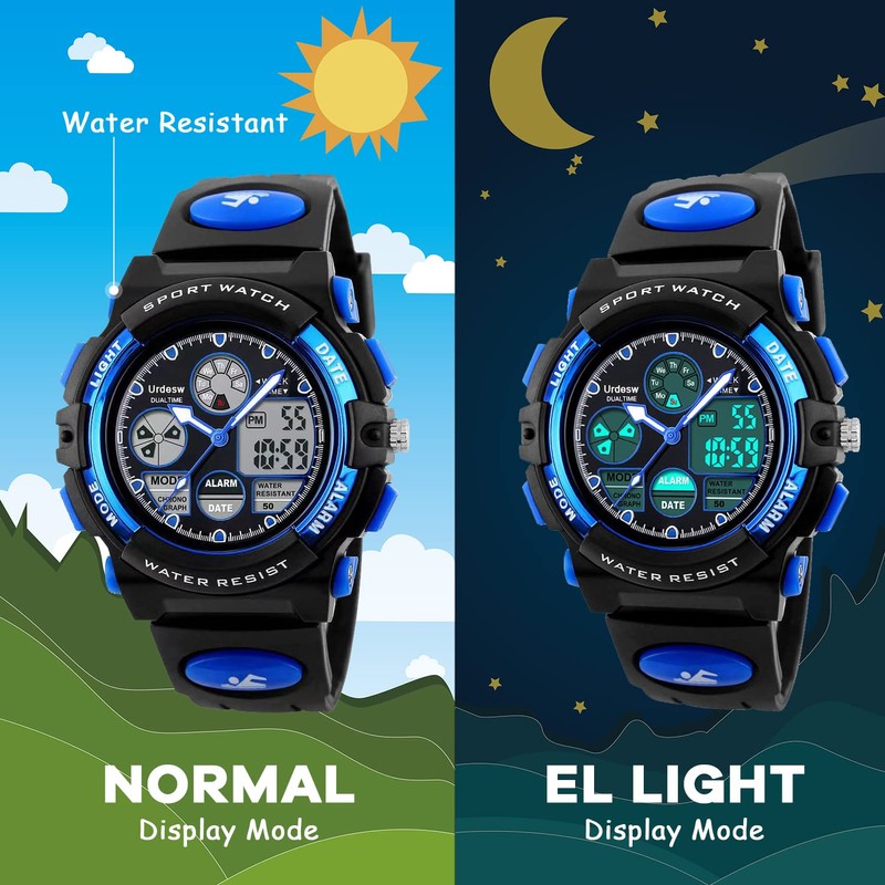 Urdesw Kids Digital Waterproof Watches for 6-15 Year Old Boys