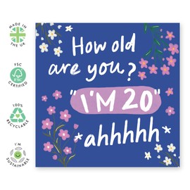 20th Birthday Card for Her– I’m 20" – Cute Flowers - Gifts for Women, Friends, Besties, Daughter, Sister, Cousin, Niece, Granddaughter, Girls, Ladies - Twenty Years Old - Comes with Fun Stickers