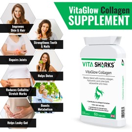 VitaGlow Collagen - Anti-Ageing Tablets with Biotin for Beautiful & Youthful, Glowing Skin, Hair, Nails, Strong Bones & Connective Tissues with Vitamin C & B3 (Contains Marine Collagen)