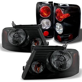 AKKON - For 2004-2008 Ford F150 F-150 Pickup truck Black Smoked Headlights + Black Tail Brake Lights Lamps