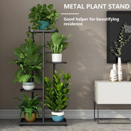 LINZINAR LINZINAR Plant Stand Indoor Outdoor Metal 4 Tier 5 Potted Multiple Flower Pot Holder ShelfPlanter Display Shelving Unit for Patio Garden Corner Balcony Living Room