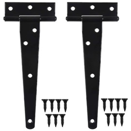 HQdeal 2 Pack Heavy Duty Tee Hinge, 150mm 6 inch T Hinge Metal Strap Tee Hinge with Screws for Shed Doors, Barn Doors, Gate Doors, Garden Gate, Black