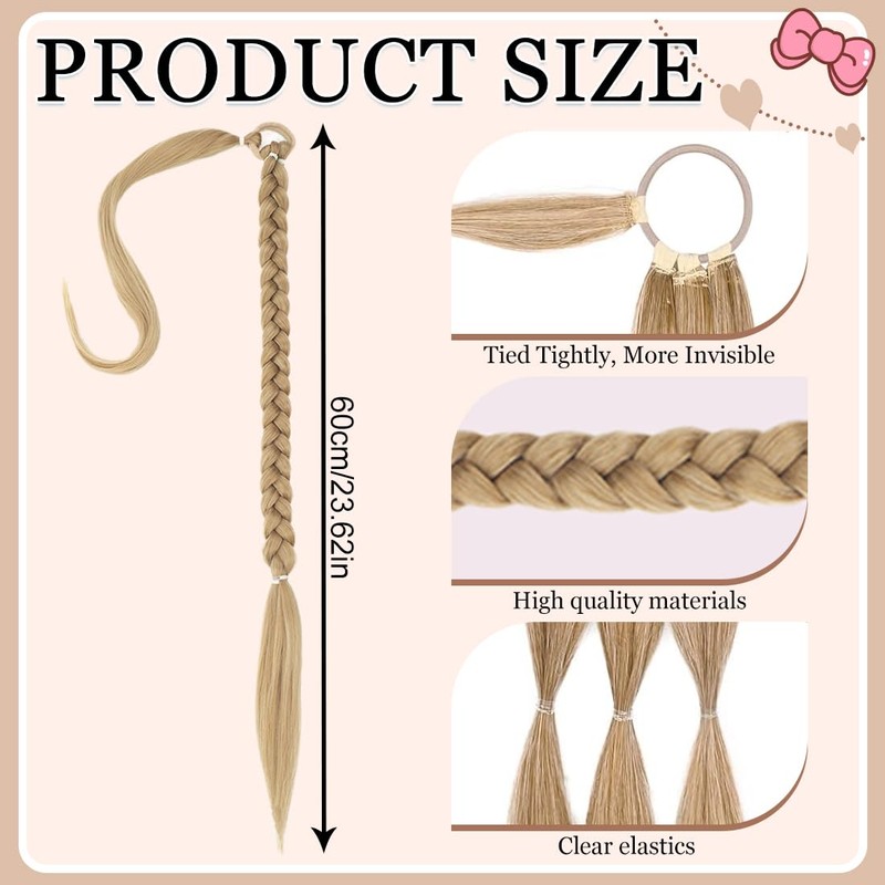 Long Ponytail Extension, 60cm Long Braided Ponytail with Tie Ponytail