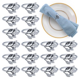 Pack of 18 Napkin Rings Silver Napkin Rings Leaves Napkin Buckles with 5 Leaves Napkin Ring for Parties, Thanksgiving, Weddings